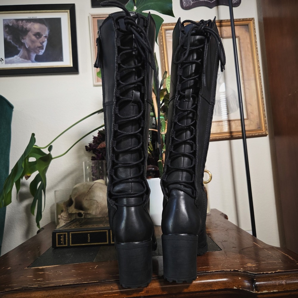 Harley Davidson Aldona Boots Biker Women Black Leather Tall Lace Up Size 7.5 M - Picture 7 of 9
